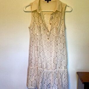 Cream Lace Sleeveless Dress